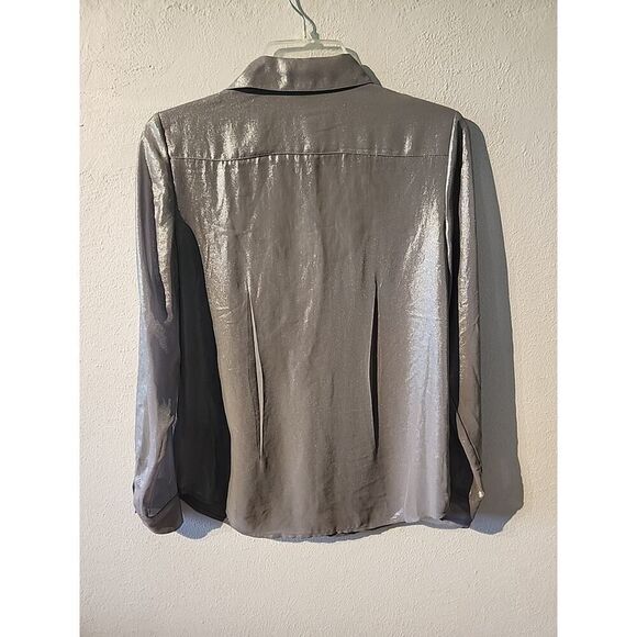 Lauren by Ralph Lauren Gray Shiney Silky Polyester Shimmer Top Extra Small XS - Picture 5 of 6